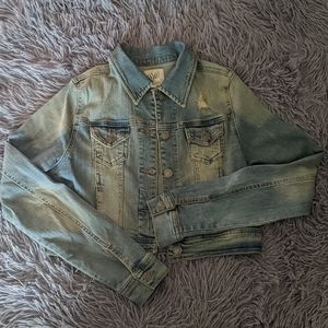 Cropped Distressed Denim Jacket